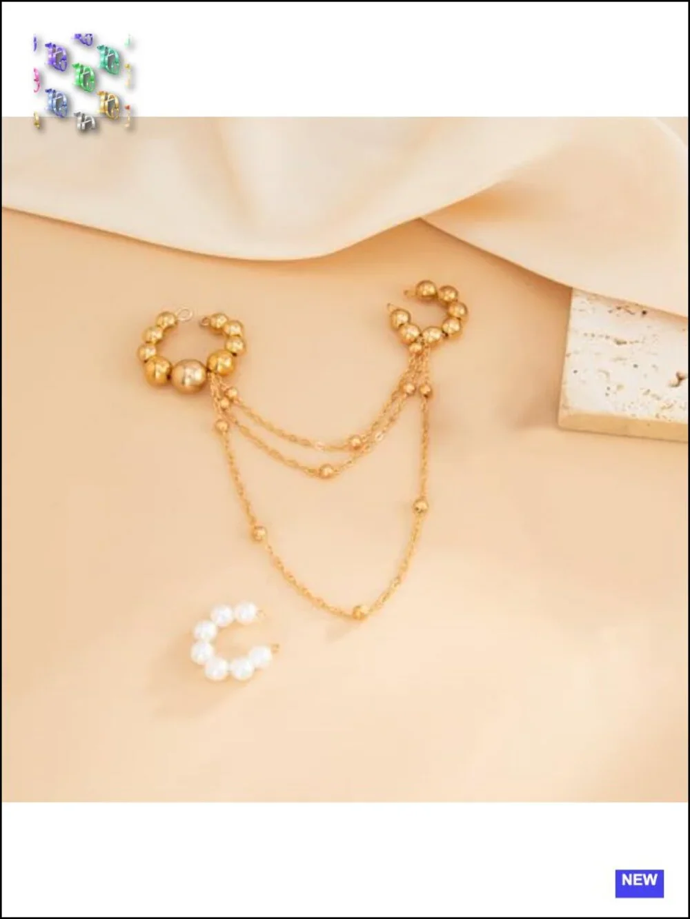 Unique Y2k Geometric Pearl Drop Dangle Statement Wrap Cuff Earrings Party